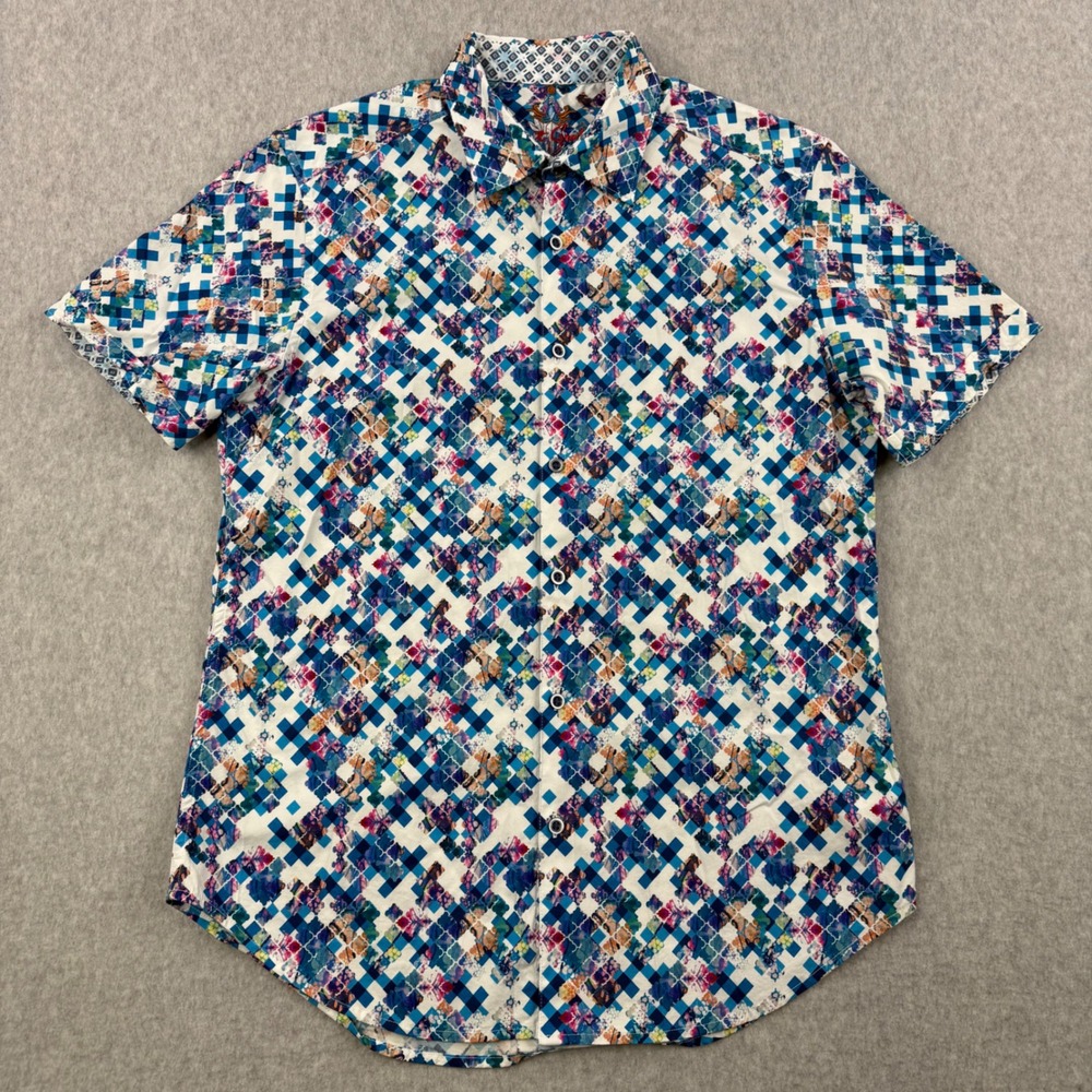 Robert Graham Shirt Mens Medium Multicolor Geometric Classic Fit Short Sleeve